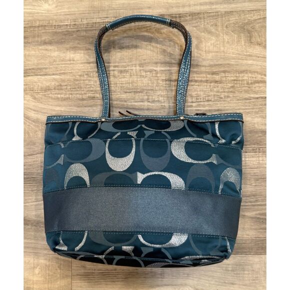 Coach 20429 Signature Teal Metallic File/Messenger Tote Bag - Picture 3 of 9